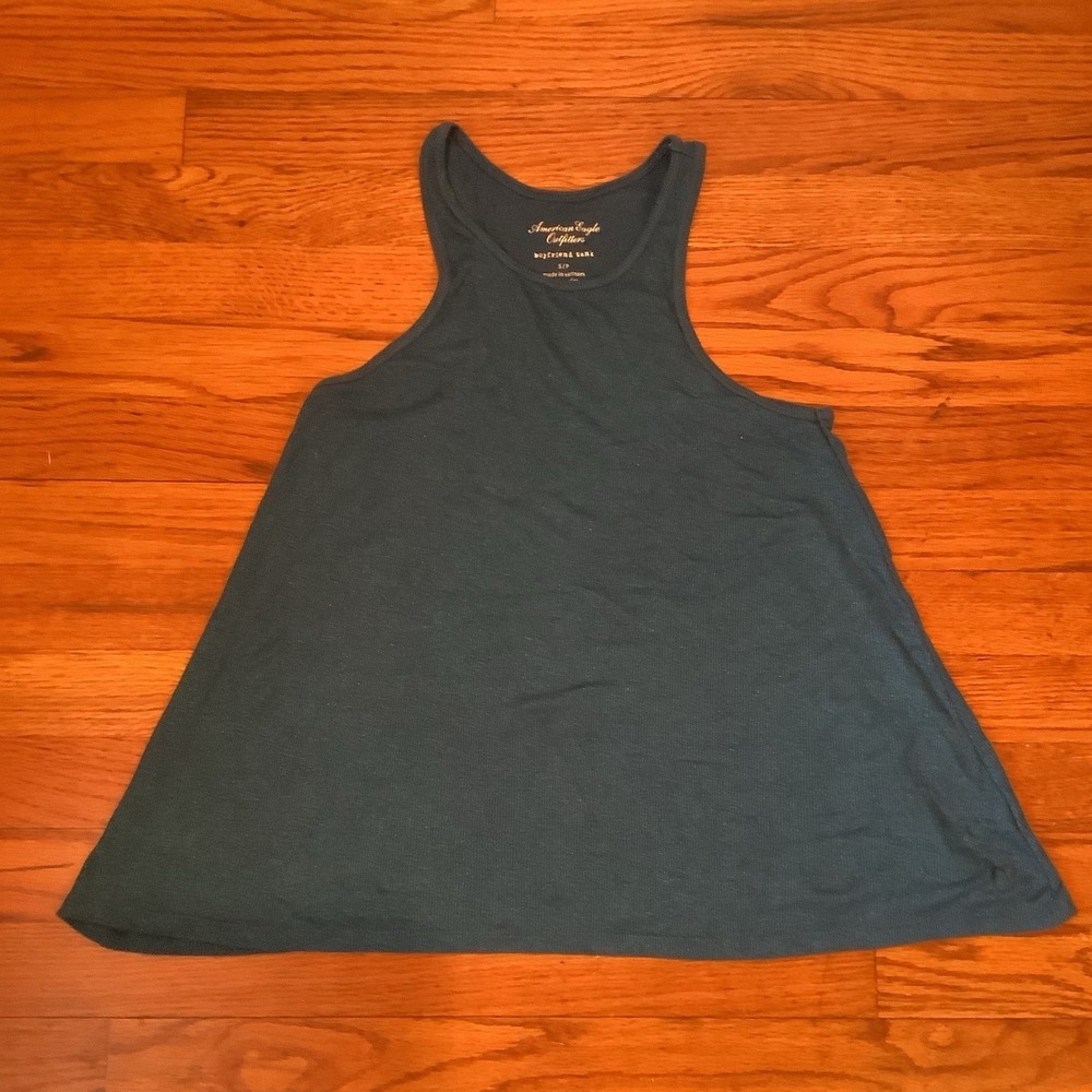American Eagle Women's Racerback Shirt Sleeveless Blue Sparkly Boyfriend Tank S